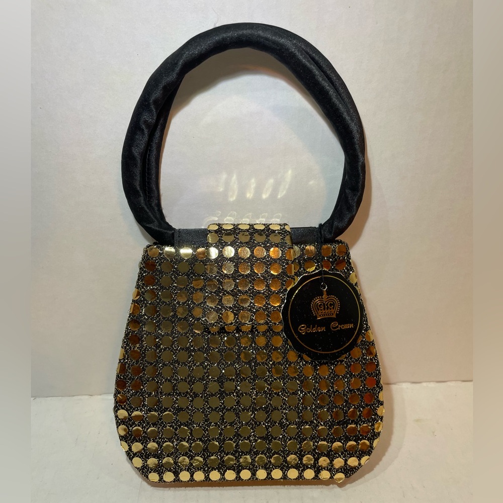 Golden Crown vintage NWT black w gold sequin mini handbag purse
